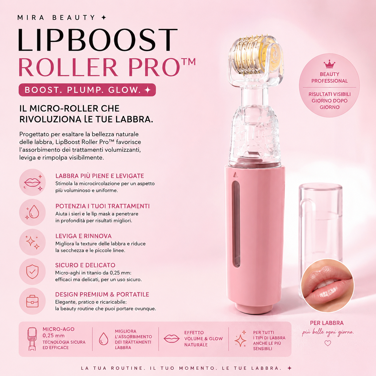 LipBoost™ Pro Roller – Applicatore Microneedling per Labbra Voluminose
