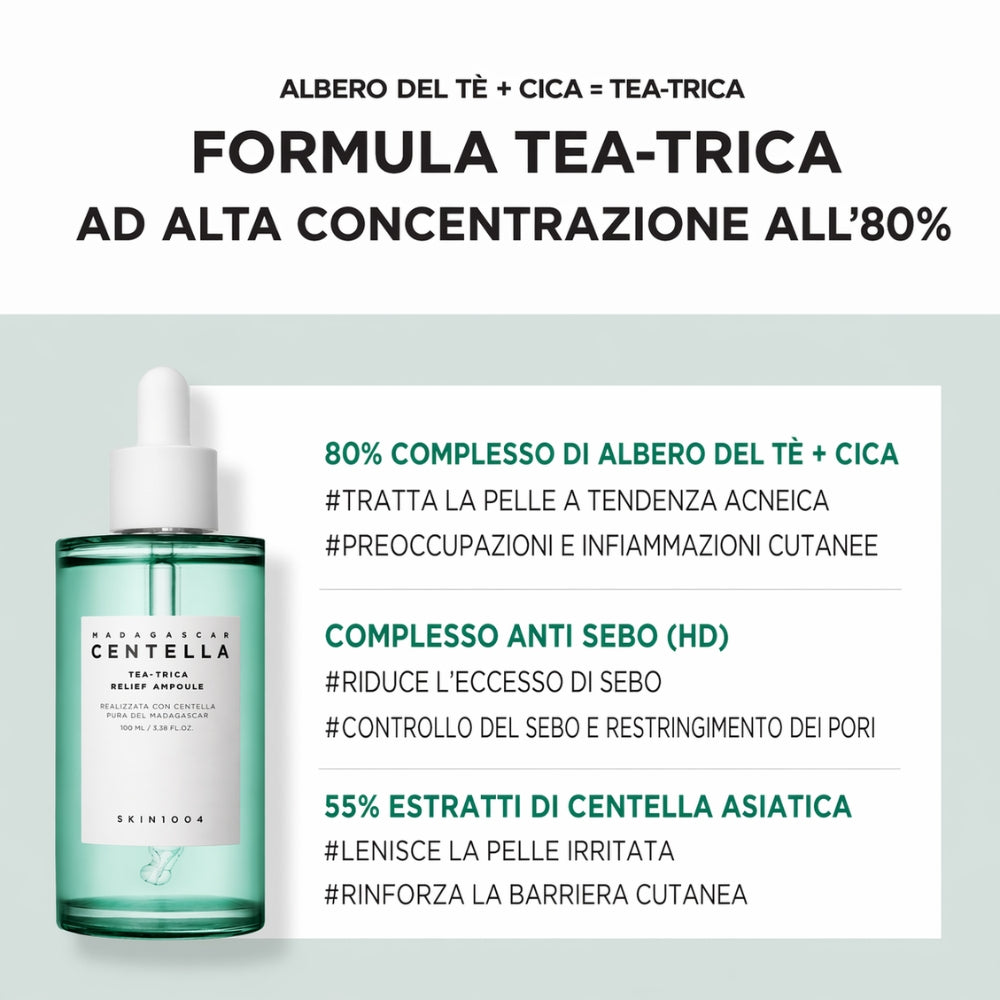 Siero™ viso anti imperfezioni,sebo regolatore e linitivo ; base Centella e tea tree per pelli a: tendenza acneica,sensibili e grasse “100ml”